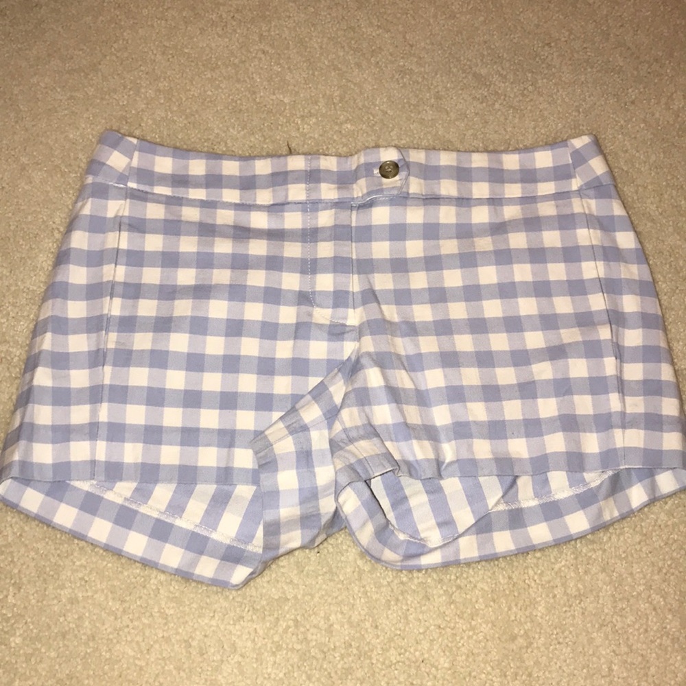 J crew periwinkle plaid stretch shorts